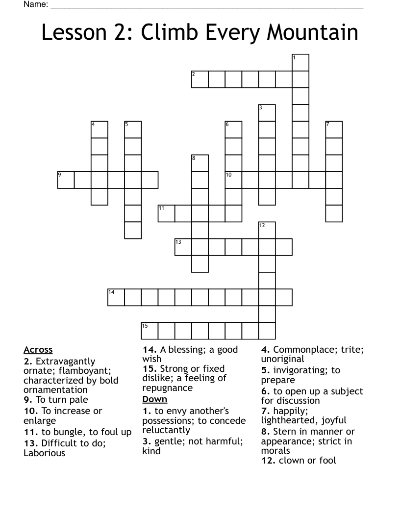 Lesson 2: Climb Every Mountain Crossword