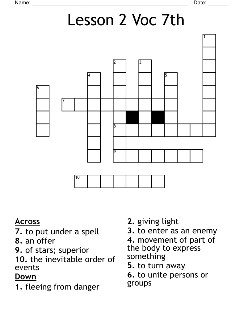 Lesson 2 Voc 7th Crossword