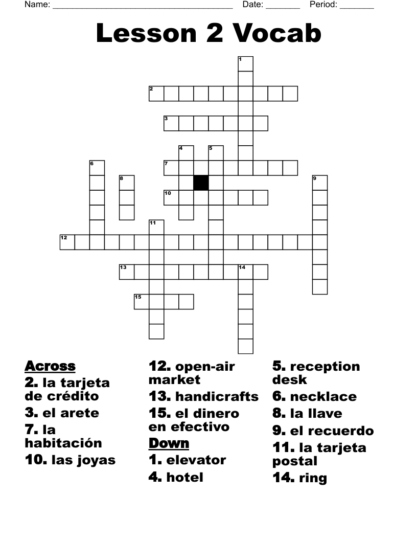 Lesson 2 Vocab Crossword