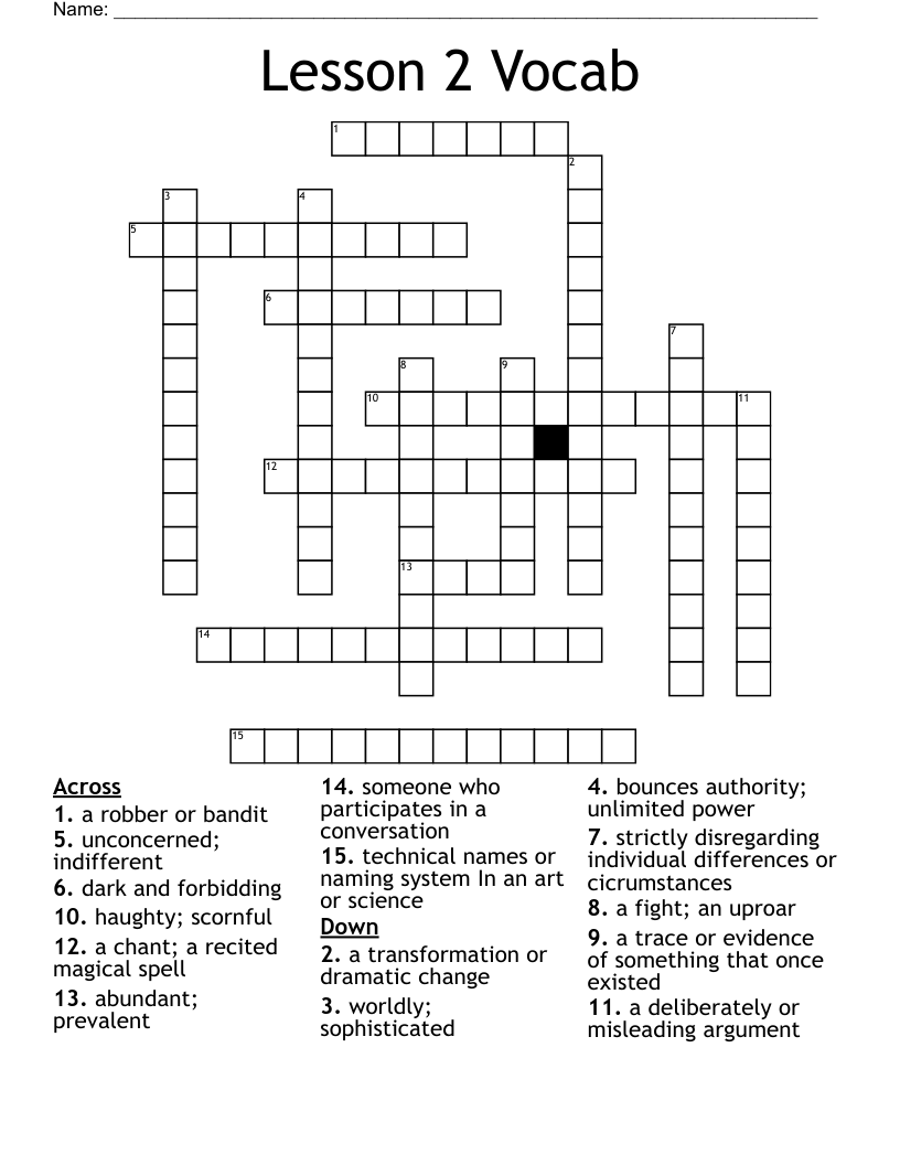 Lesson 2 Vocab  Crossword