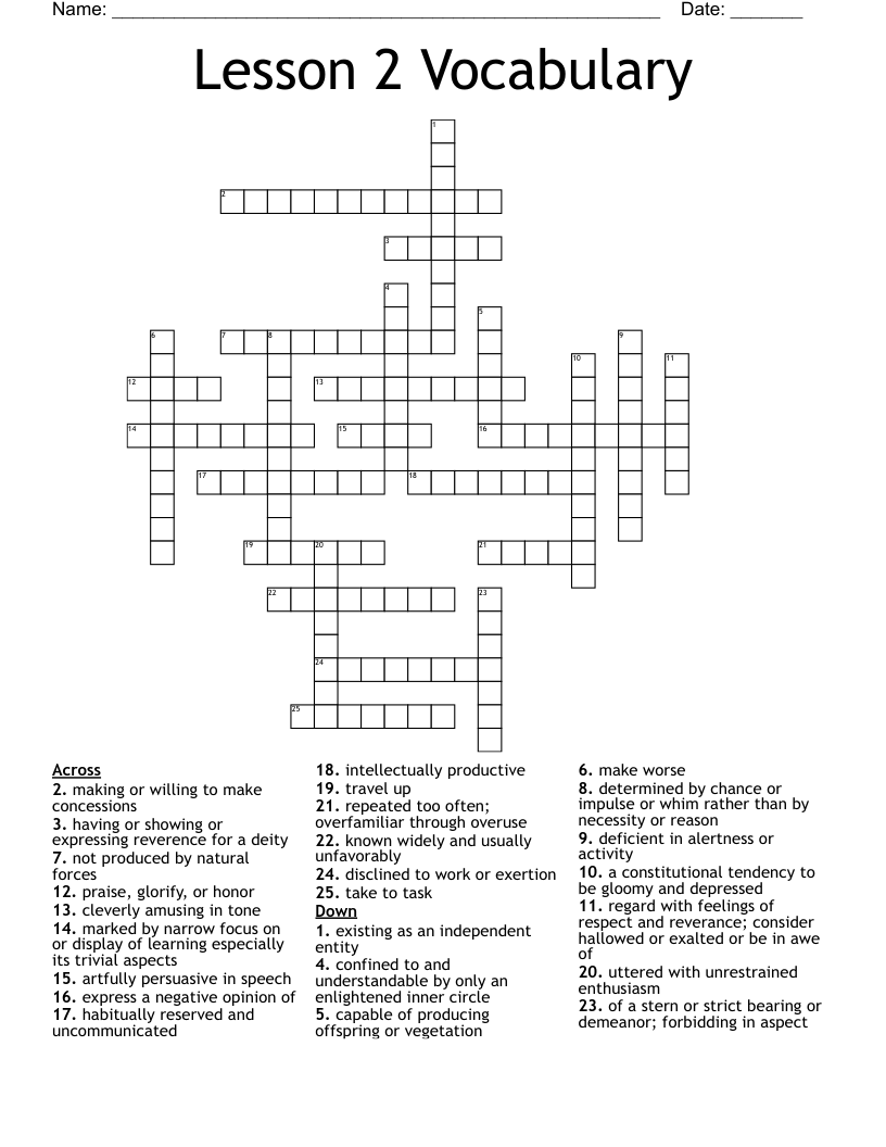 Lesson 2 Vocabulary Crossword