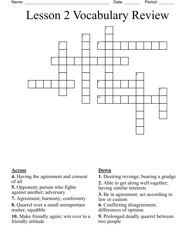Lesson 2 Vocabulary Review Crossword