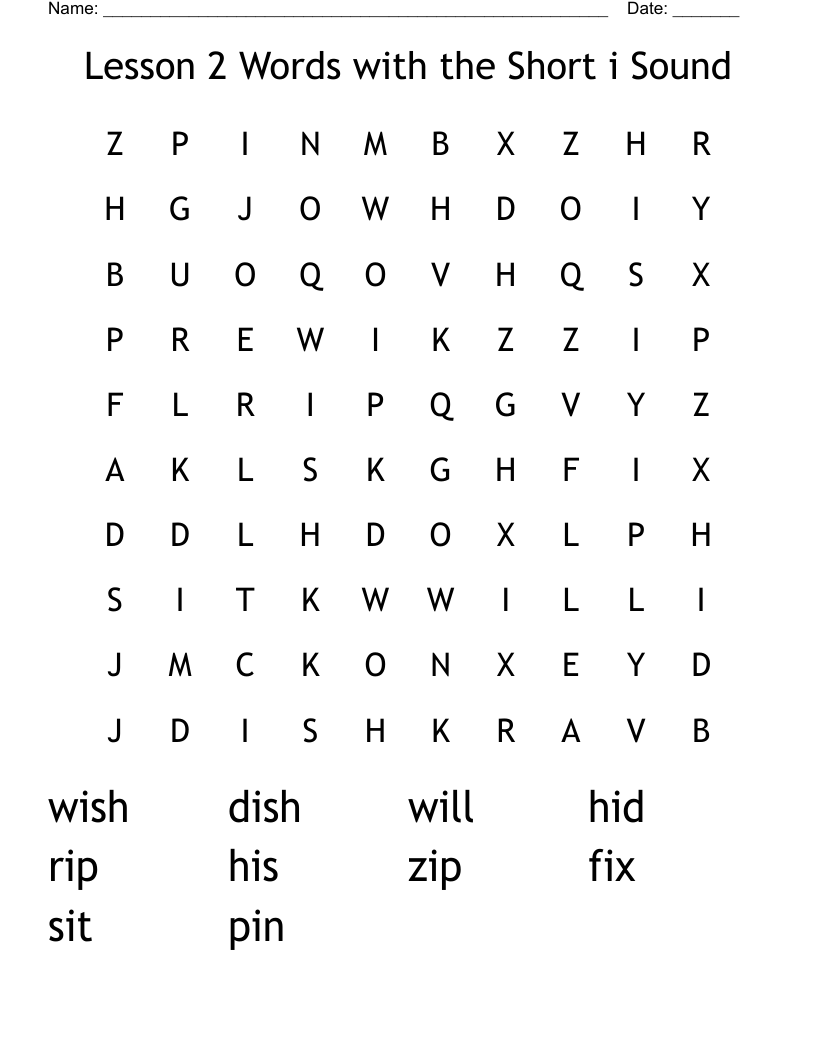 Lesson 2 Words with the Short i Sound Word Search