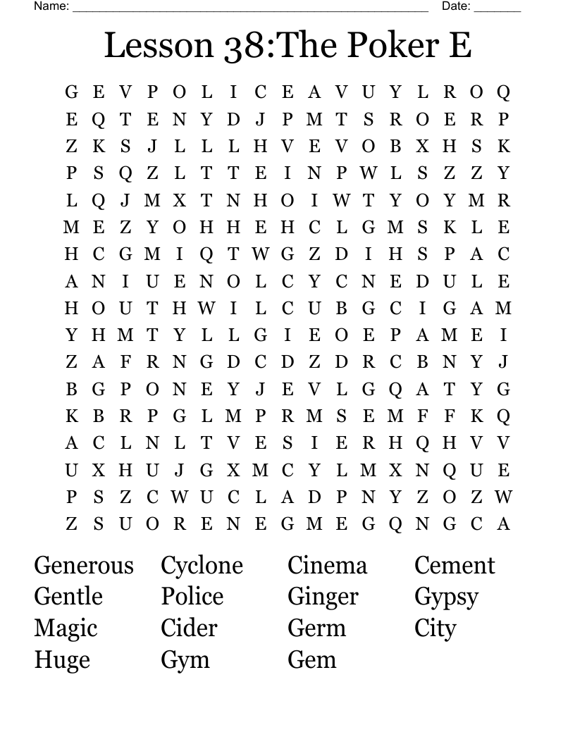 Lesson 38:The Poker E Word Search