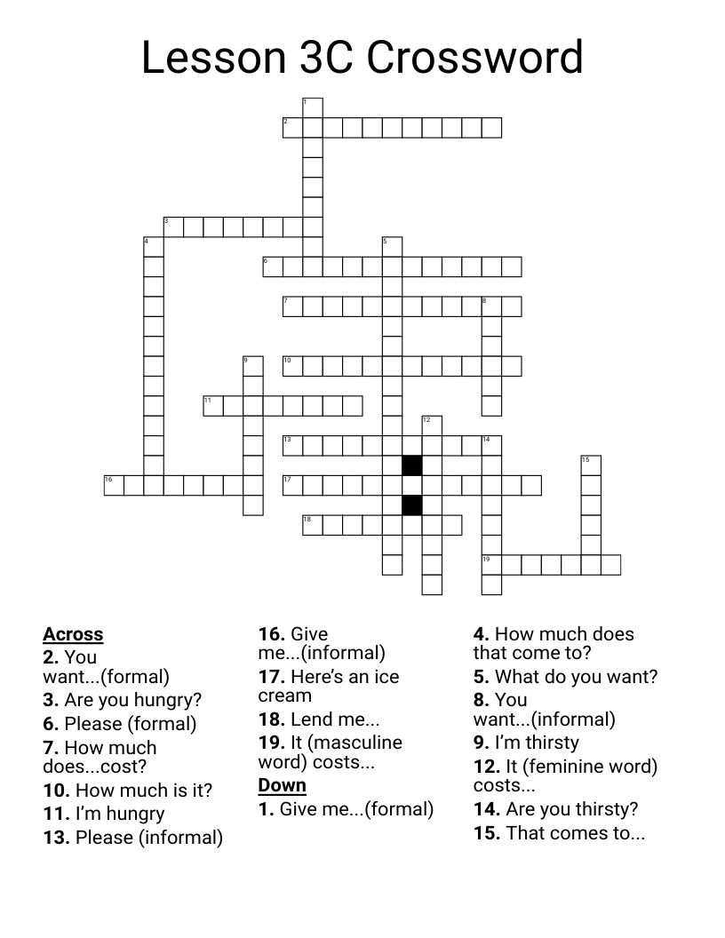 Lesson 3C Crossword