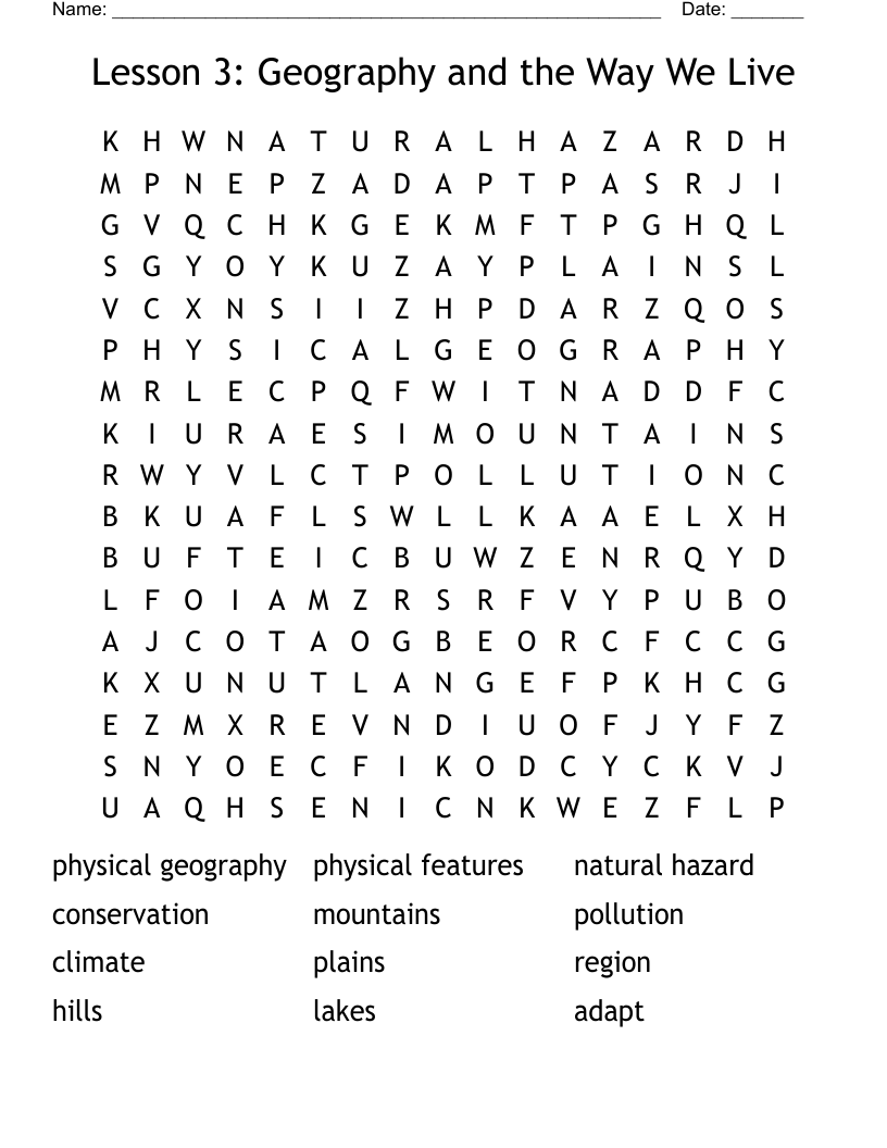 Lesson 3: Geography and the Way We Live Word Search