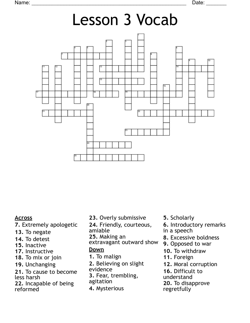 Lesson 3 Vocab Crossword