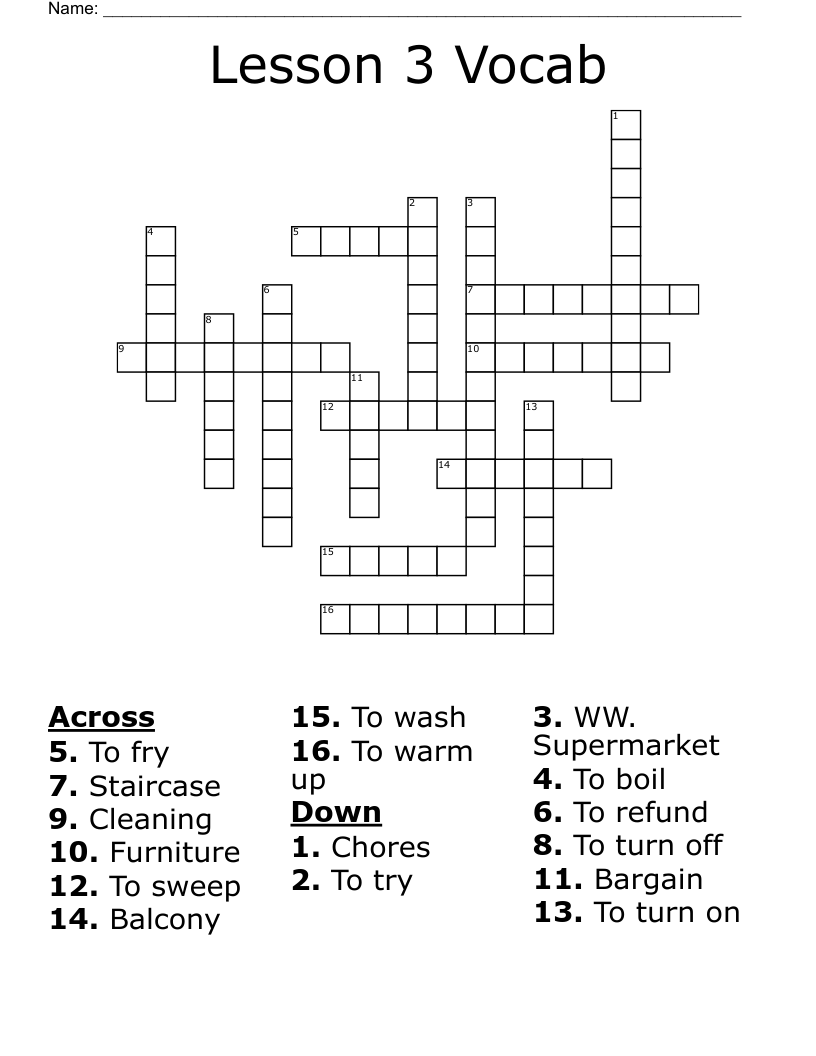 Lesson 3 Vocab Crossword