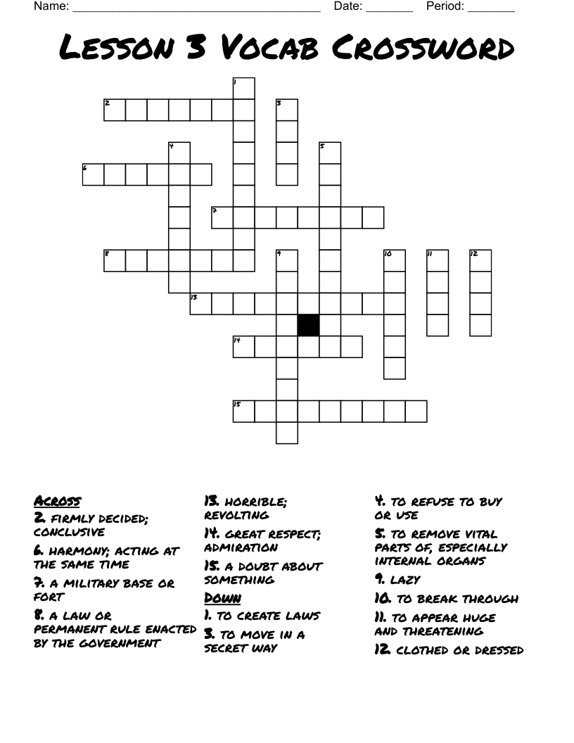Lesson 3 Vocab Crossword