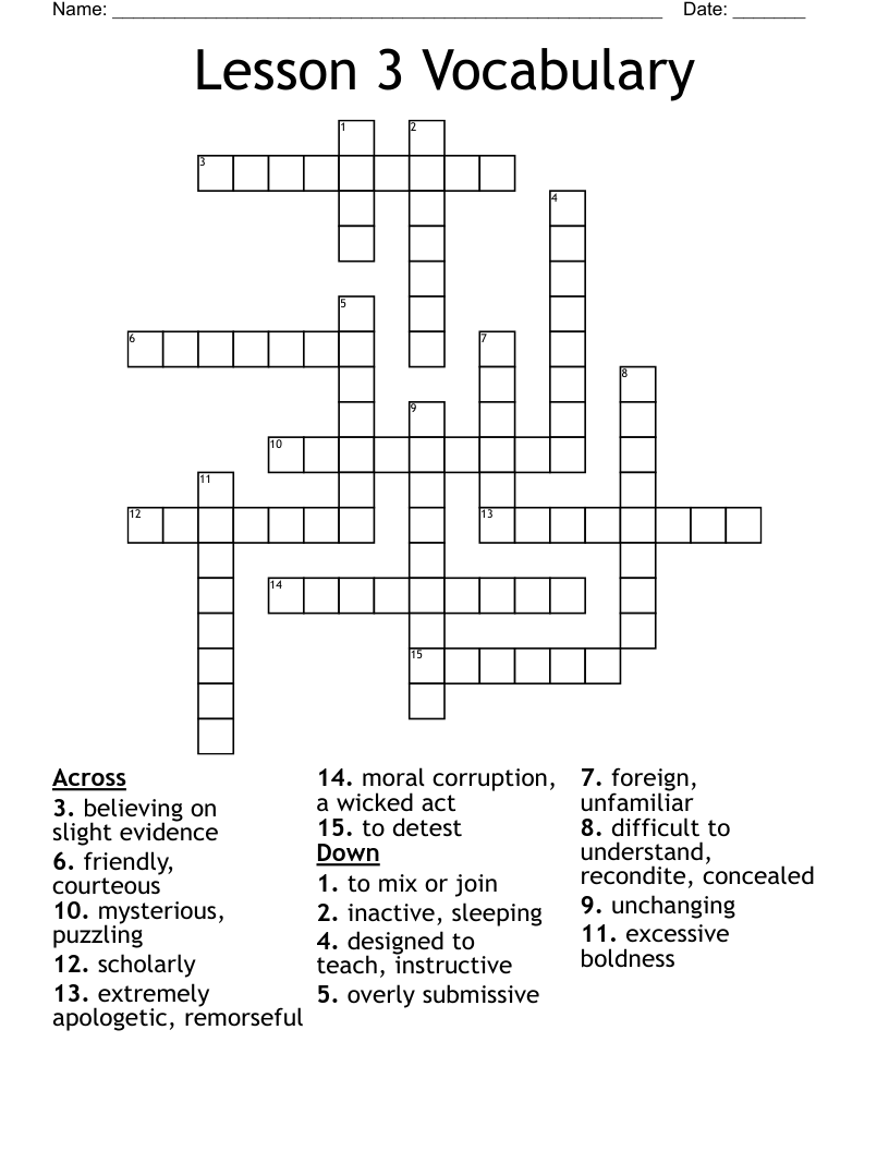 Lesson 3 Vocabulary Crossword