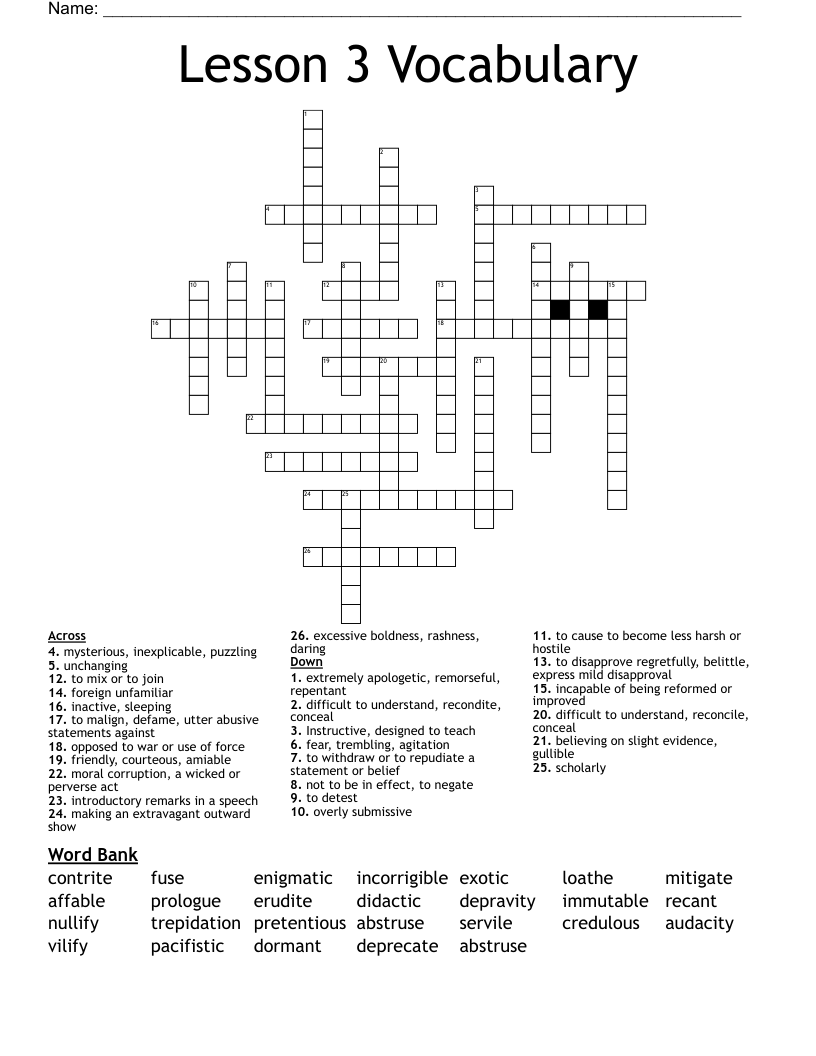 Lesson 3 Vocabulary Crossword