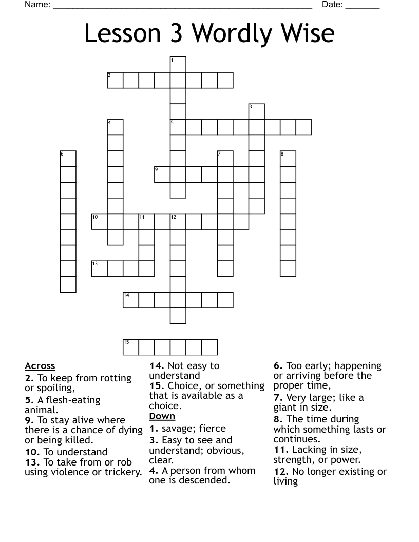 Lesson 3 Wordly Wise Crossword