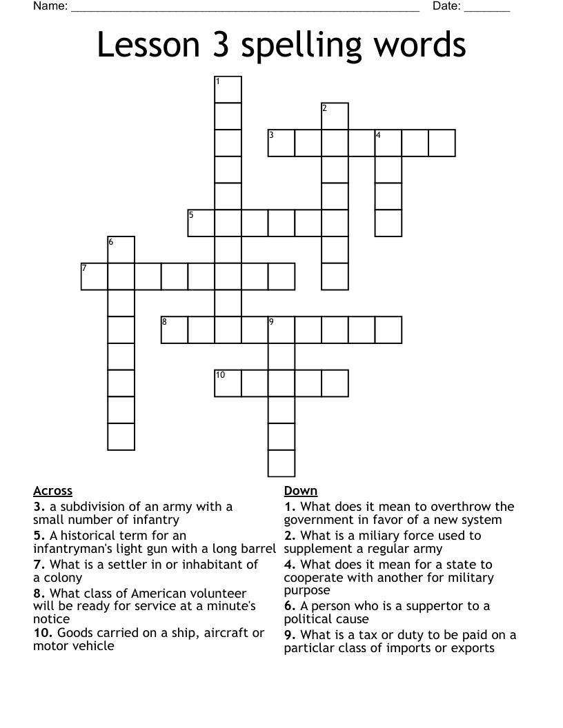 Lesson 3 spelling words Crossword