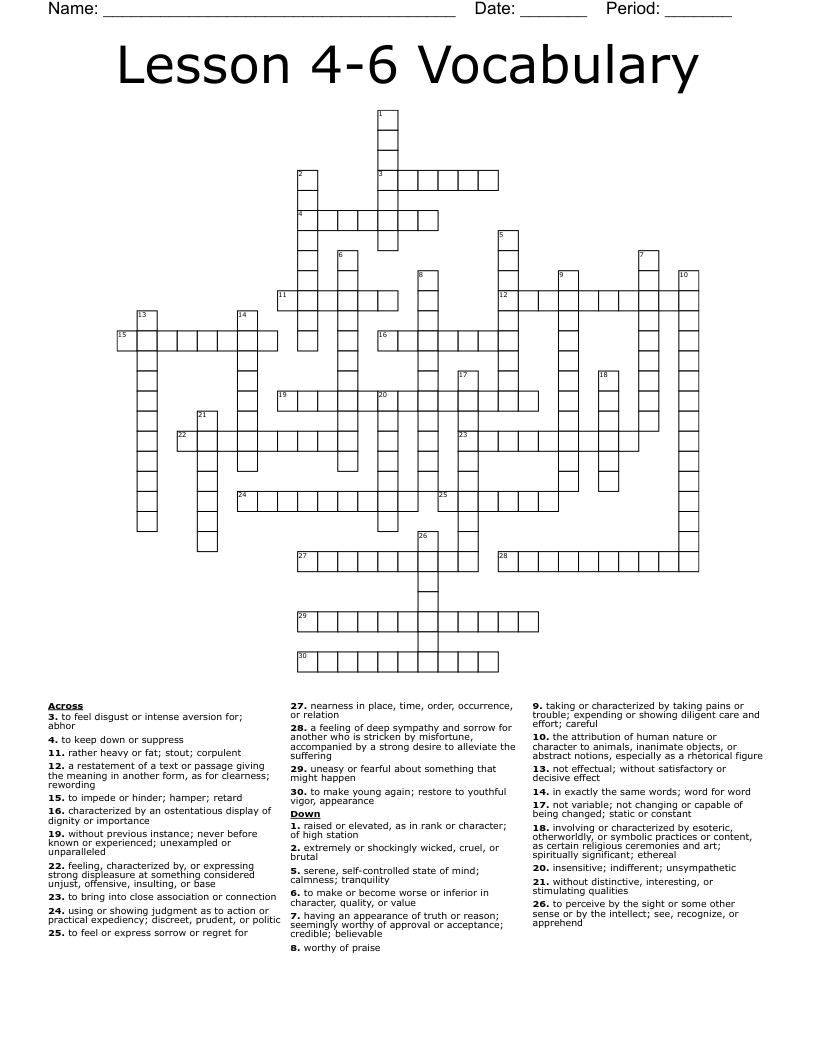 Lesson 4-6 Vocabulary  Crossword