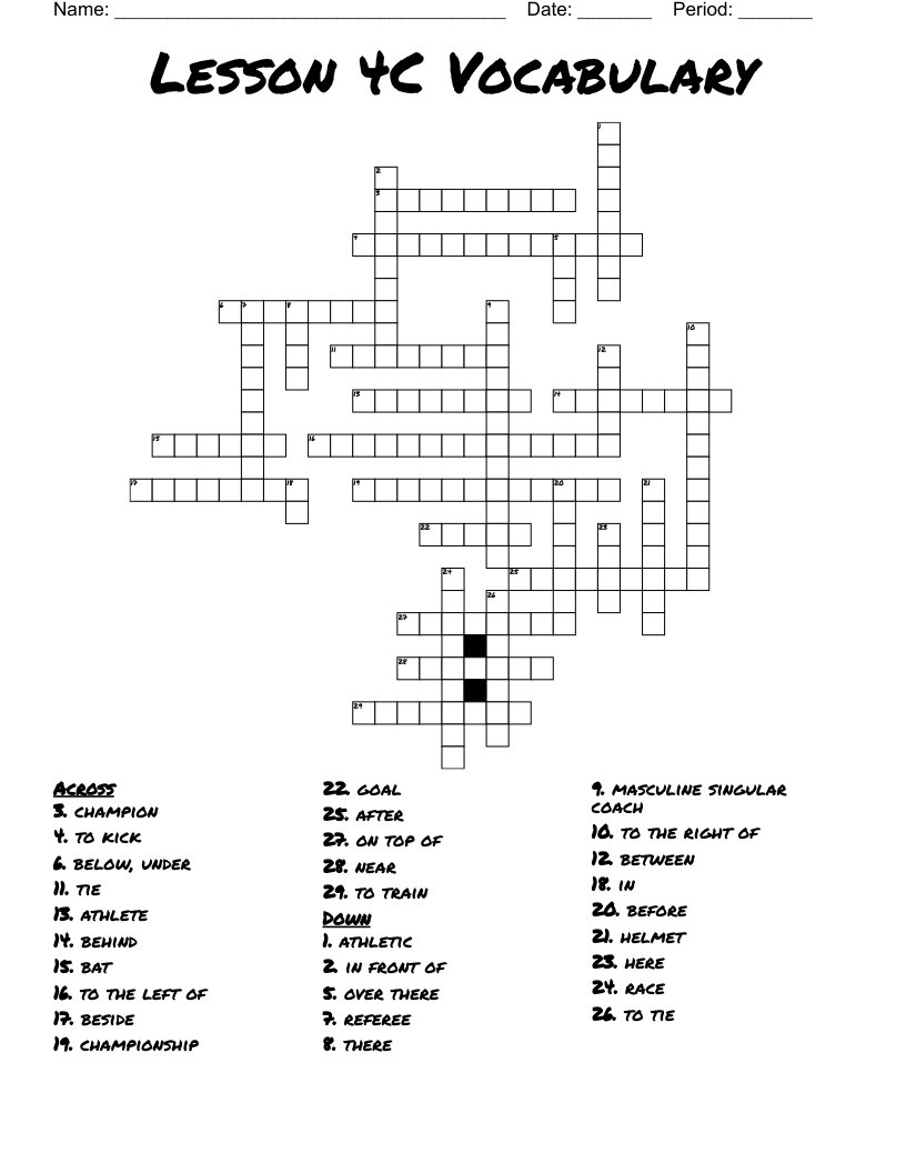 Lesson 4C Vocabulary Crossword