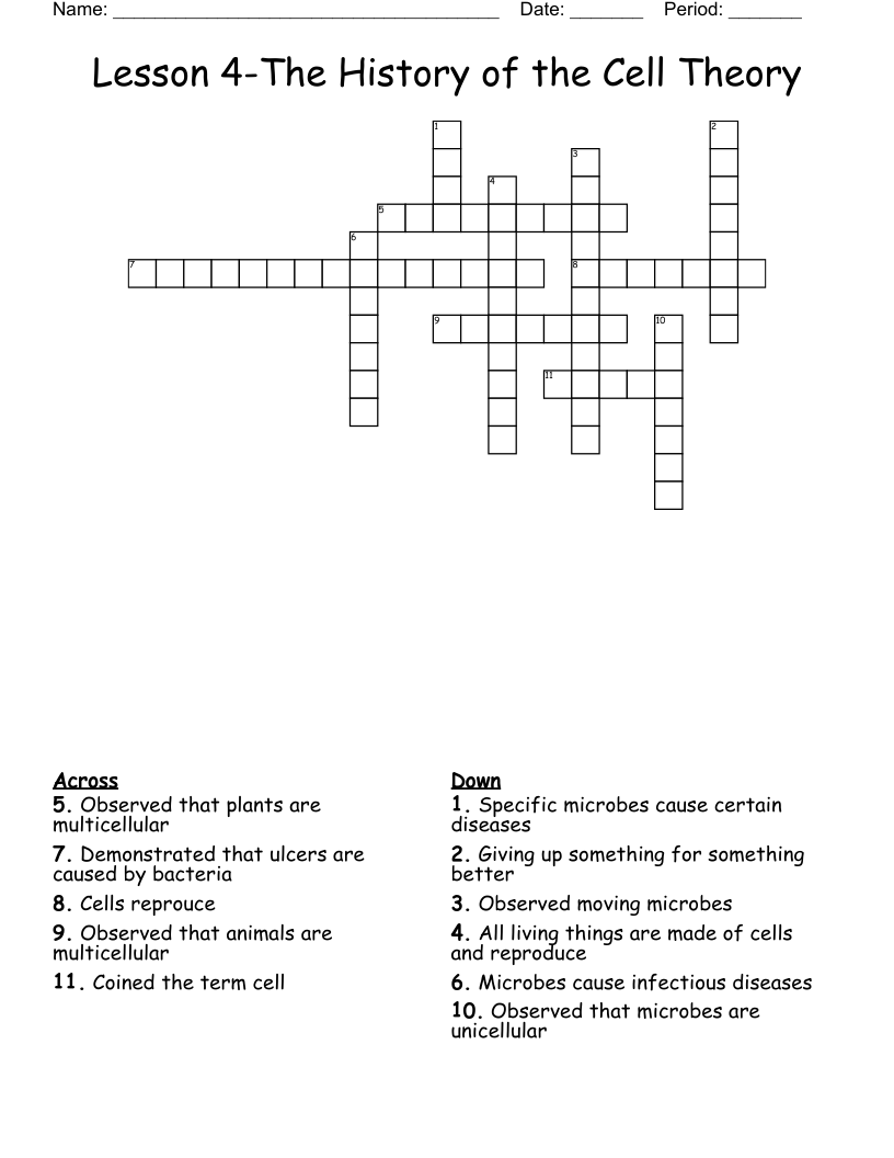 Lesson 4-The History of the Cell Theory Crossword