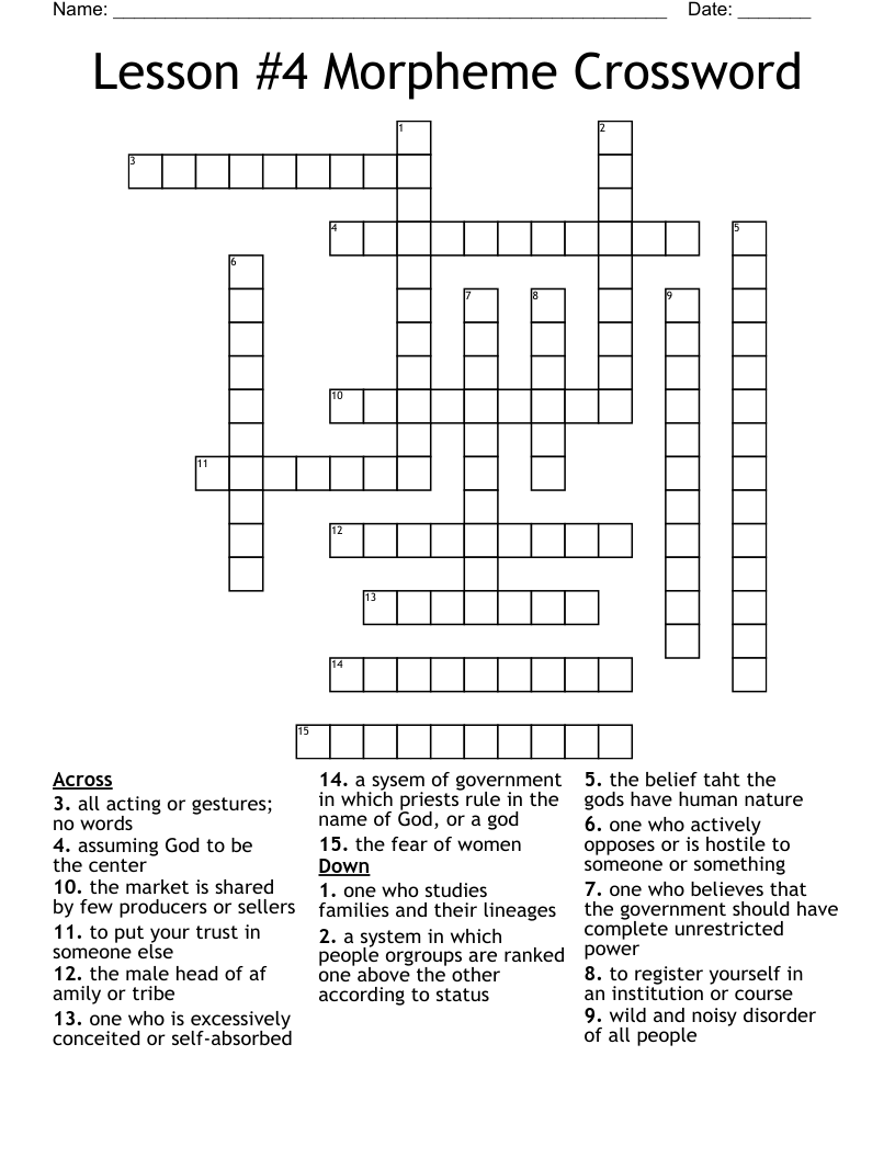 Lesson #4 Morpheme Crossword