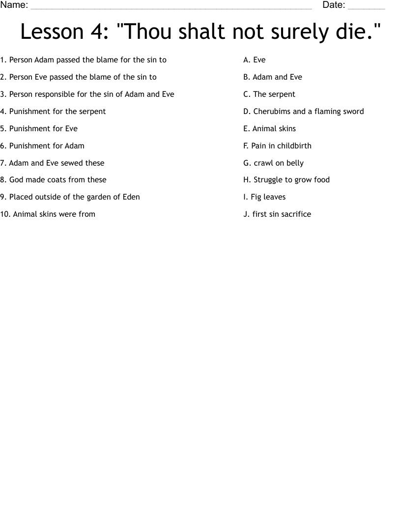 Lesson 4: "Thou shalt not surely die." Worksheet