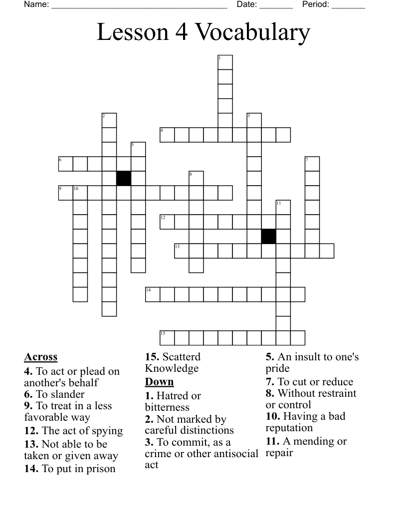 Lesson 4 Vocabulary Crossword
