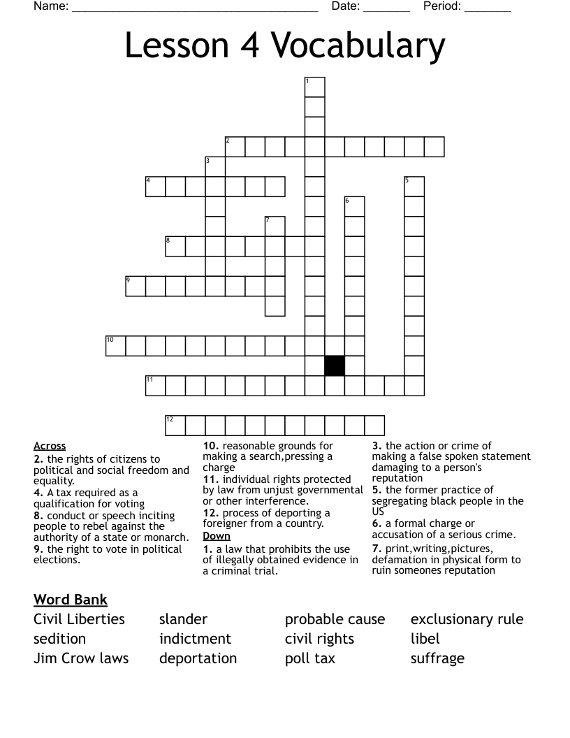 Lesson 4 Vocabulary Crossword