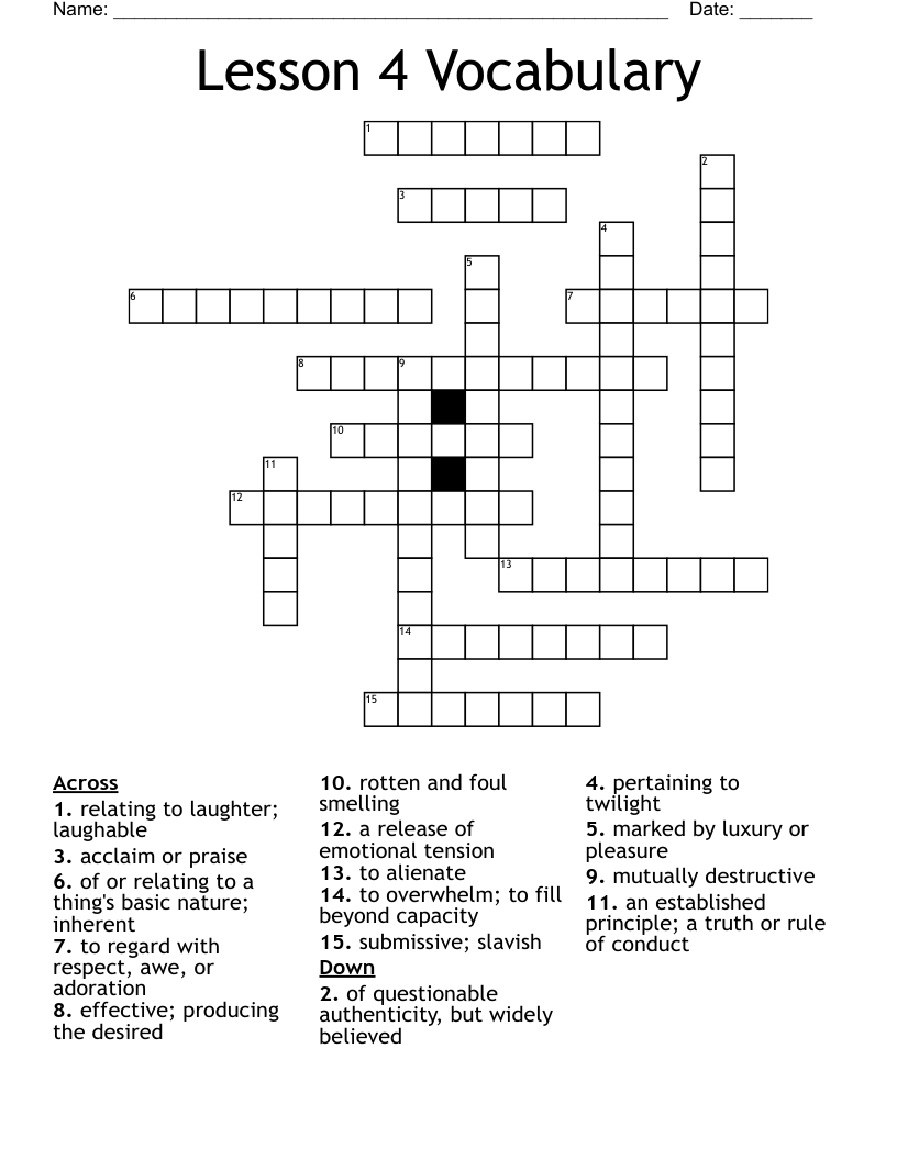Lesson 4 Vocabulary Crossword