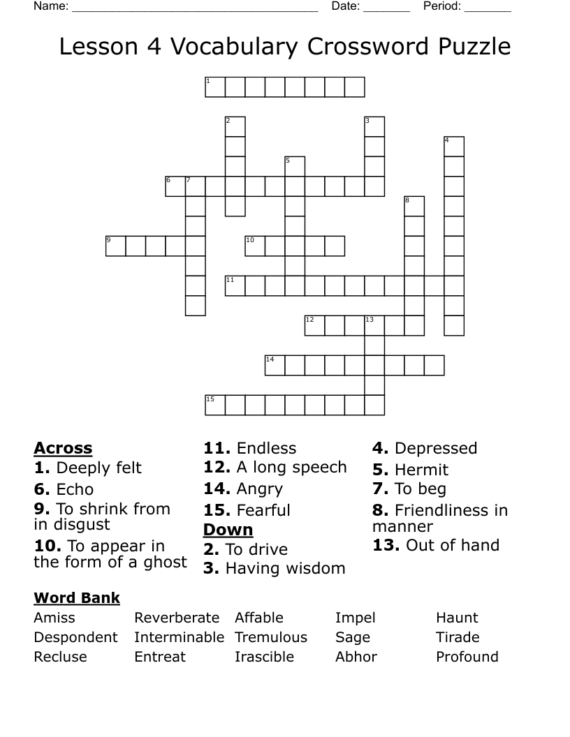 Lesson 4 Vocabulary Crossword Puzzle