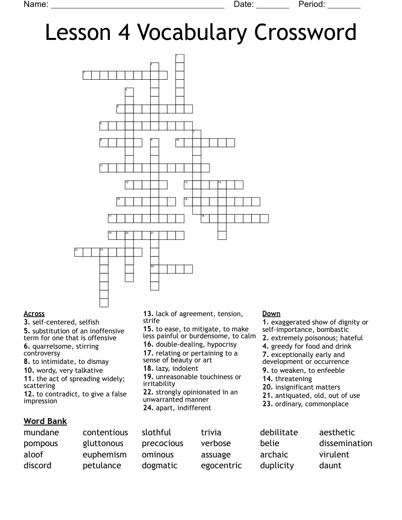 Lesson 4 Vocabulary Crossword 