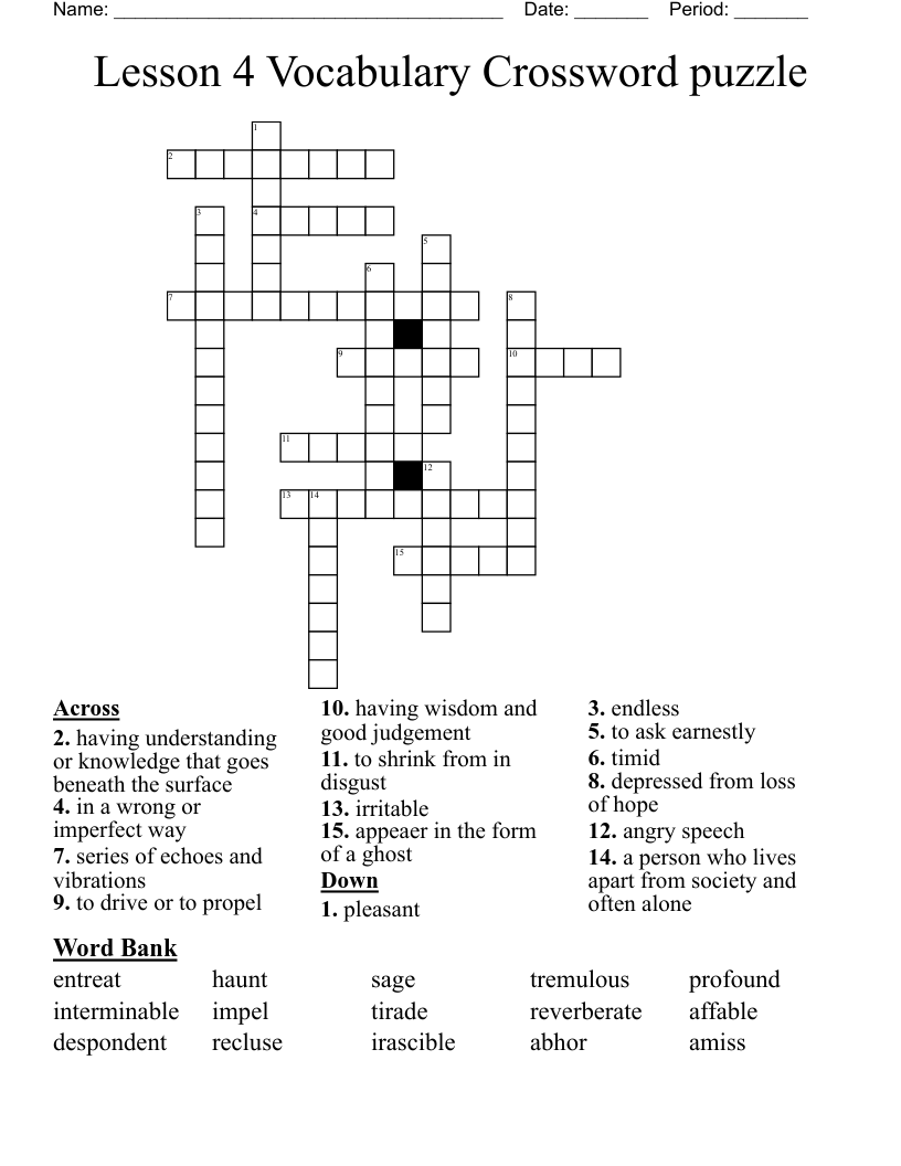 Lesson 4 Vocabulary Crossword puzzle