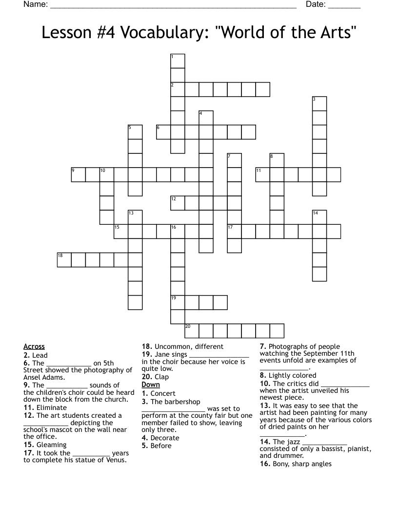 Lesson #4 Vocabulary: "World of the Arts" Crossword