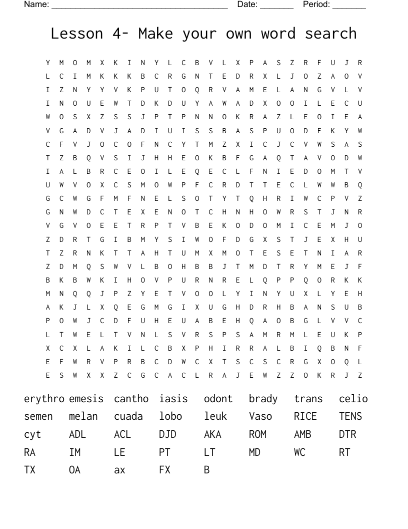 Lesson 4-  Make your own word search 