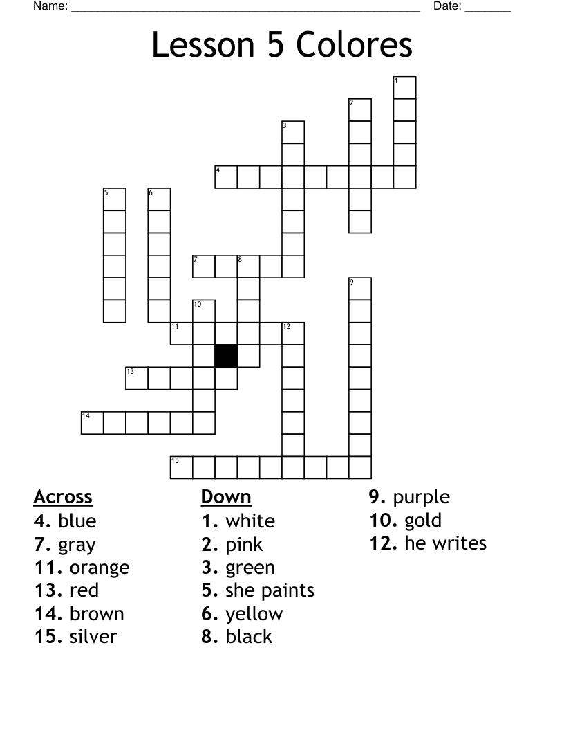 Lesson 5 Colores Crossword