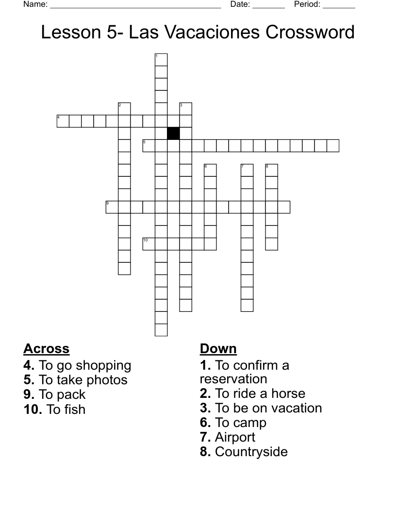 Lesson 5- Las Vacaciones Crossword