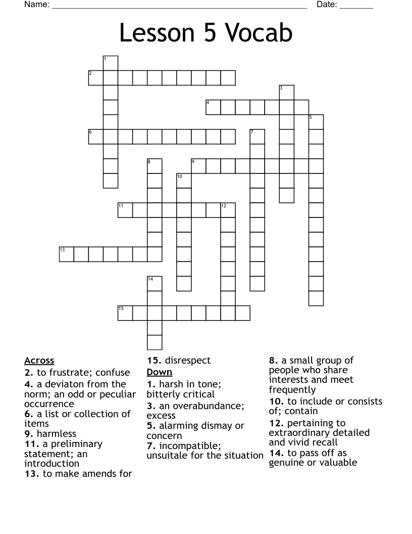 Lesson 5 Vocab  Crossword