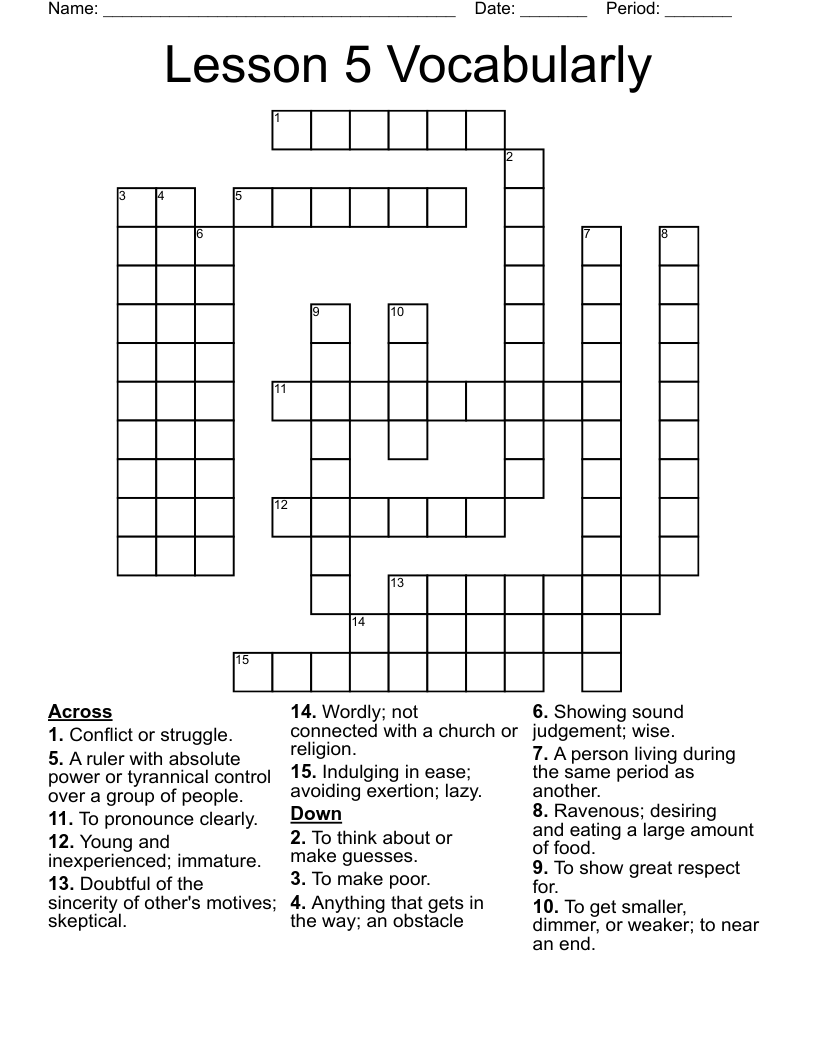 Lesson 5 Vocabularly Crossword