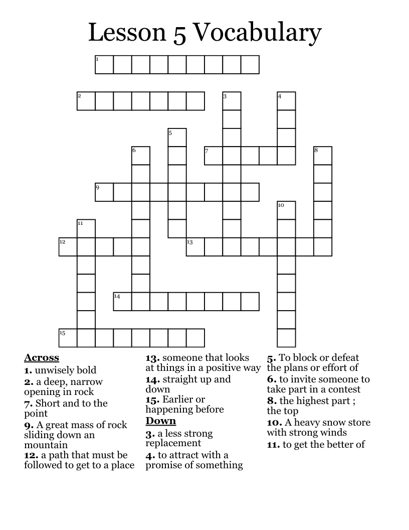 Lesson 5 Vocabulary Crossword