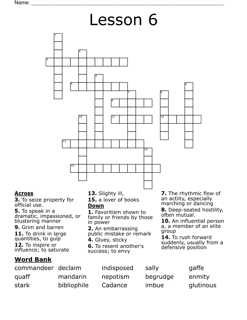 Lesson 6 Crossword