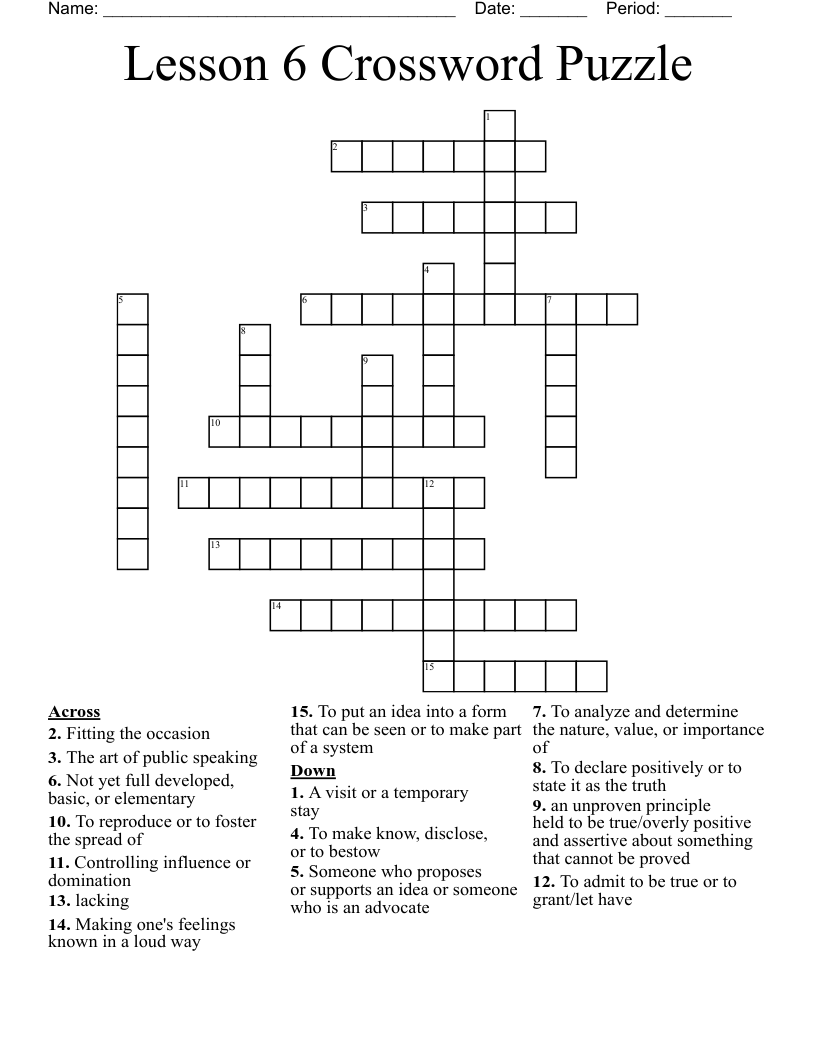 Lesson 6 Crossword Puzzle