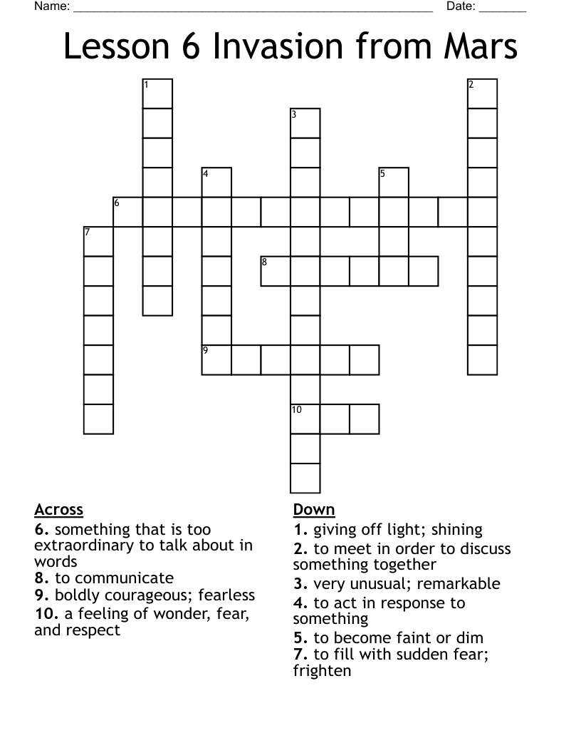 Lesson 6 Invasion from Mars Crossword