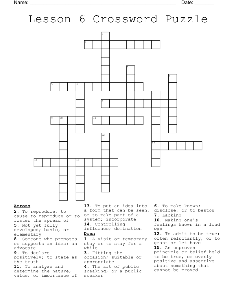 Lesson 6  Crossword Puzzle