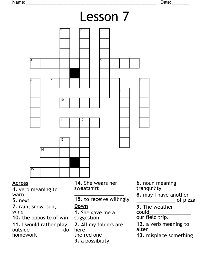 Lesson 7 Crossword
