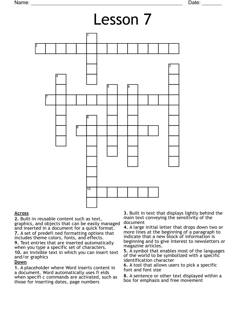 Lesson 7 Crossword