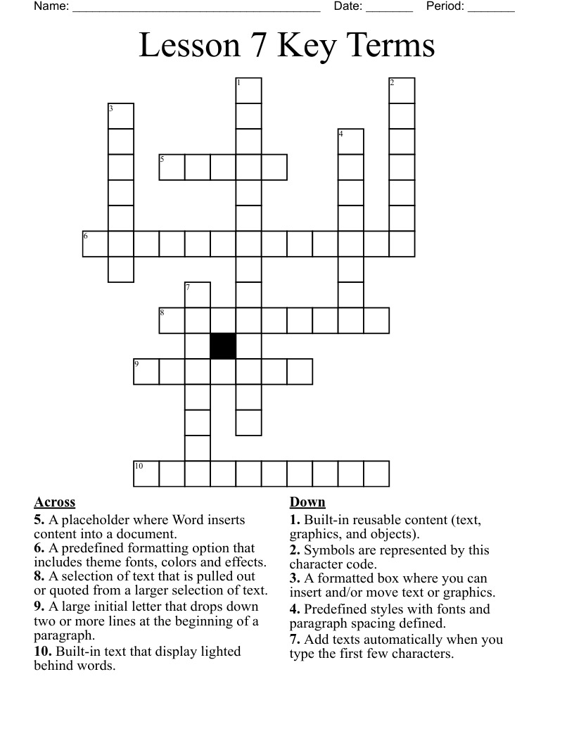 Lesson 7 Key Terms Crossword