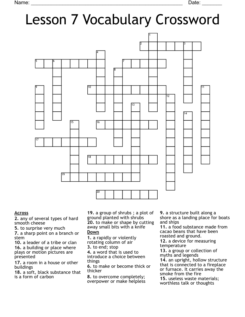 Lesson 7 Vocabulary Crossword