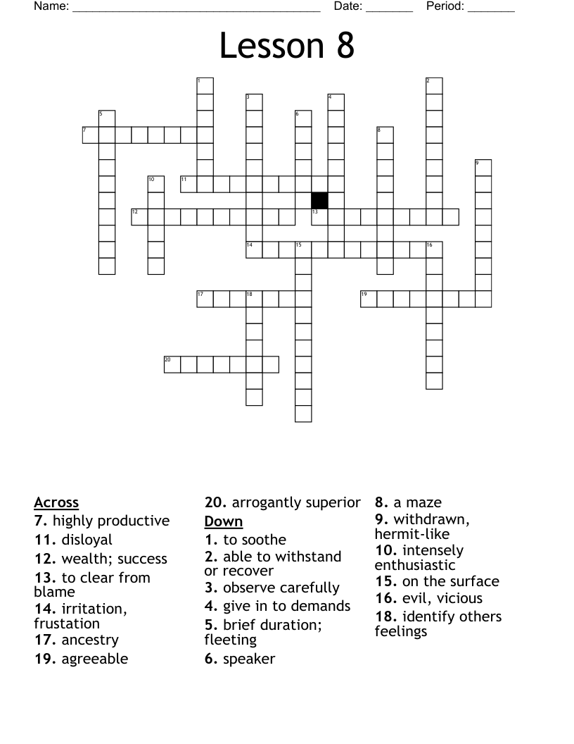 Lesson 8 Crossword
