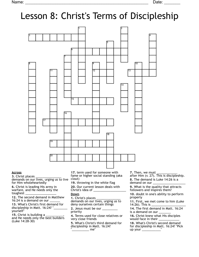 Lesson 8: Christ's Terms of Discipleship Crossword
