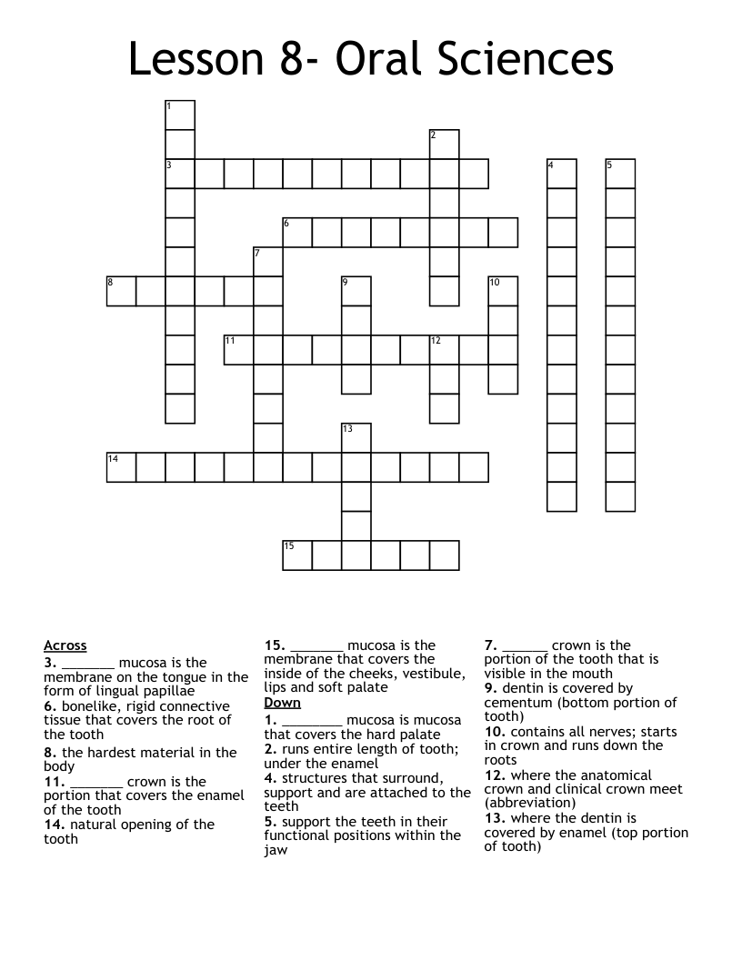 Lesson 8- Oral Sciences Crossword