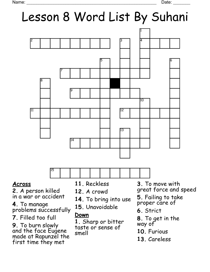 Lesson 8 Word List By Suhani Crossword