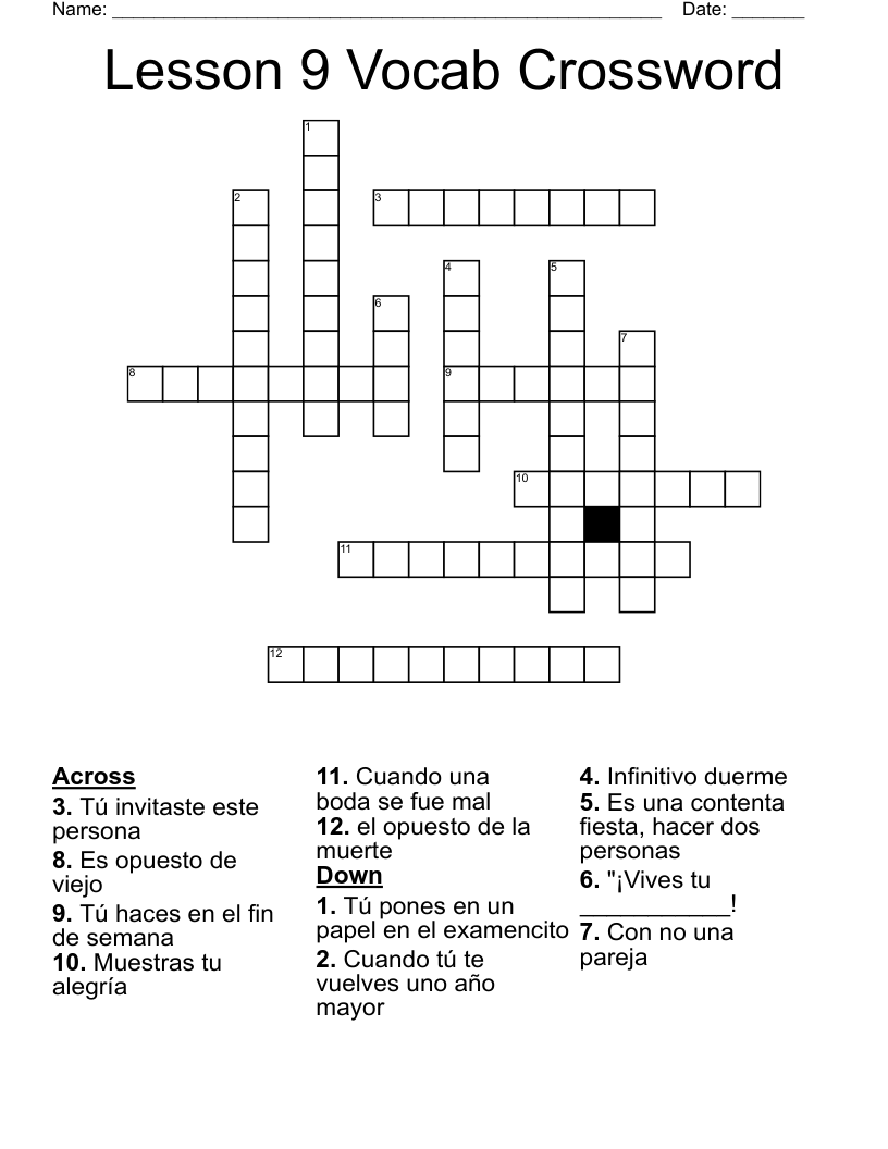 Lesson 9 Vocab Crossword
