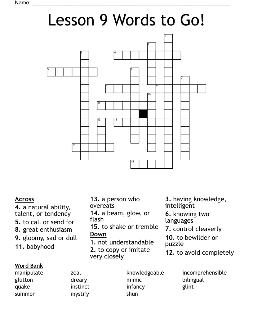 Lesson 9 Words to Go! Crossword