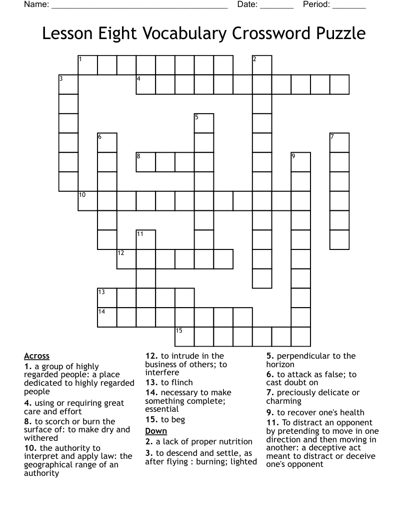 Lesson Eight Vocabulary Crossword Puzzle
